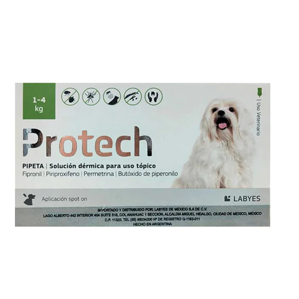 Protech para perros de 1 a 4 Kg (Pipeta .04 Ml) - Labyes Protech para perros de 1 a 4 Kg (Pipeta .04 Ml) - Labyes